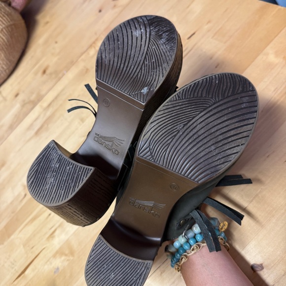 Dansko Fringe Block Heel clogs in olive Green - Picture 5 of 13